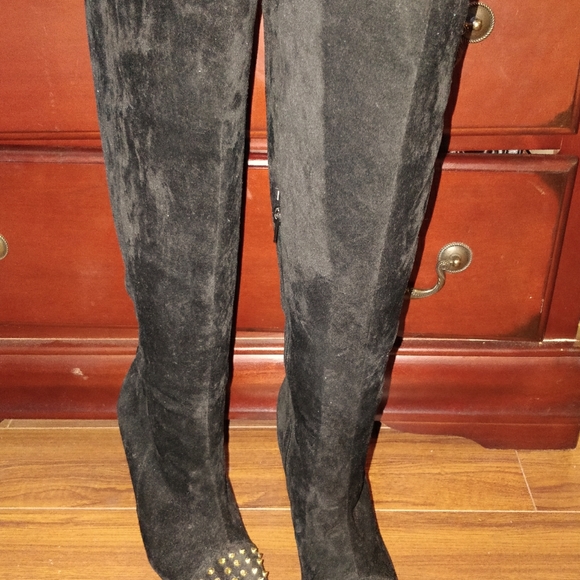 Studded knee high faux suede boot - Picture 1 of 4
